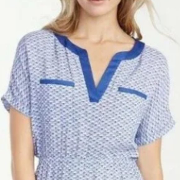 🎉HP🎉 TOMMY BAHAMA Blue Sea Shells Fan Festival Split Neck Dress Size M EUC - Picture 4 of 16